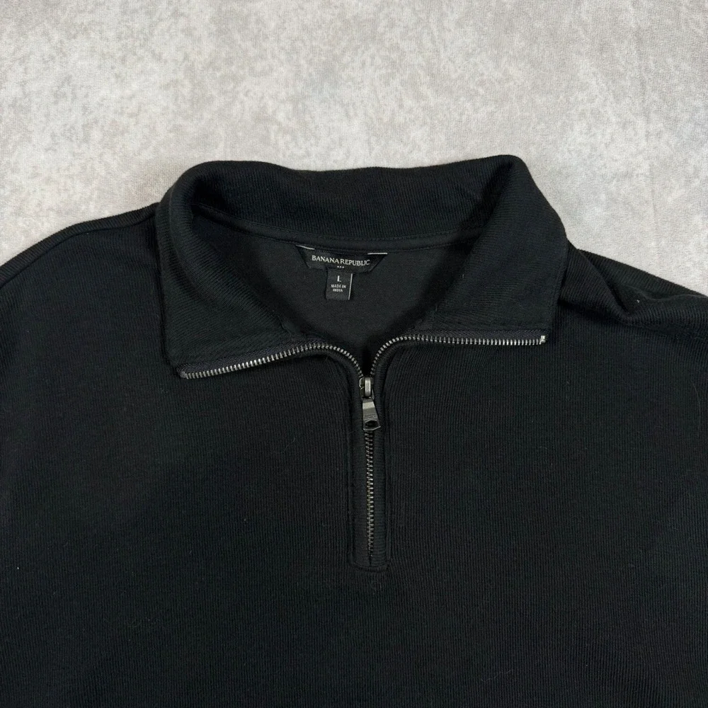 Banana Republic Mens Large Black Ribbed Quarter Zip Pullover Sweater Mock Neck